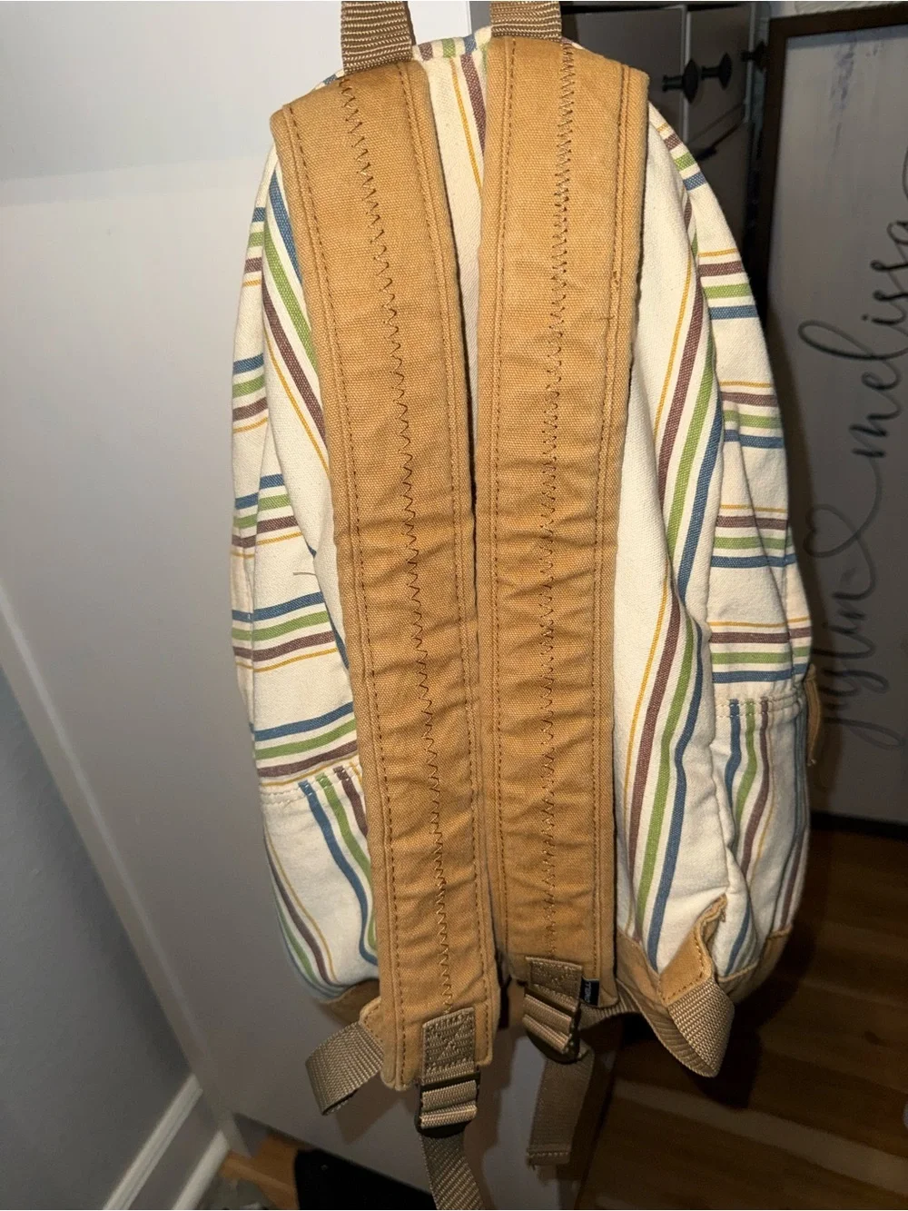 O’Neil Striped Cream Backpack with Green & Blue Accents